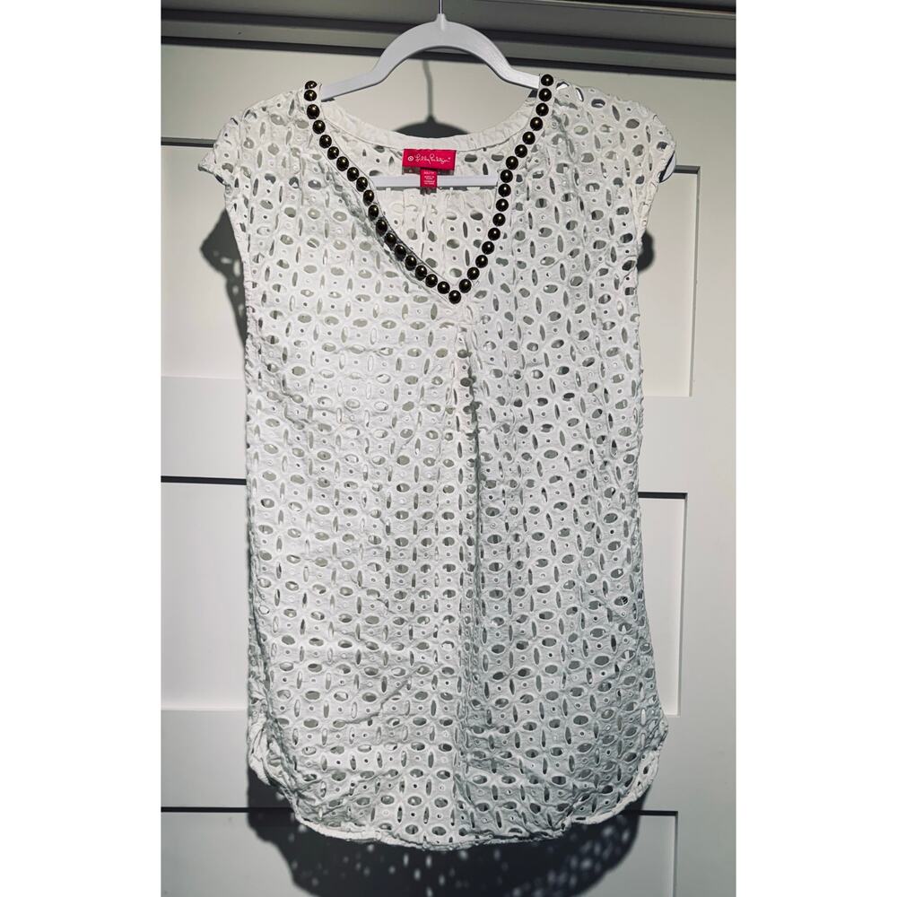 Lilly Pulitzer White Eyelet Blouse Tunic Swimsuit Coverup Size XS